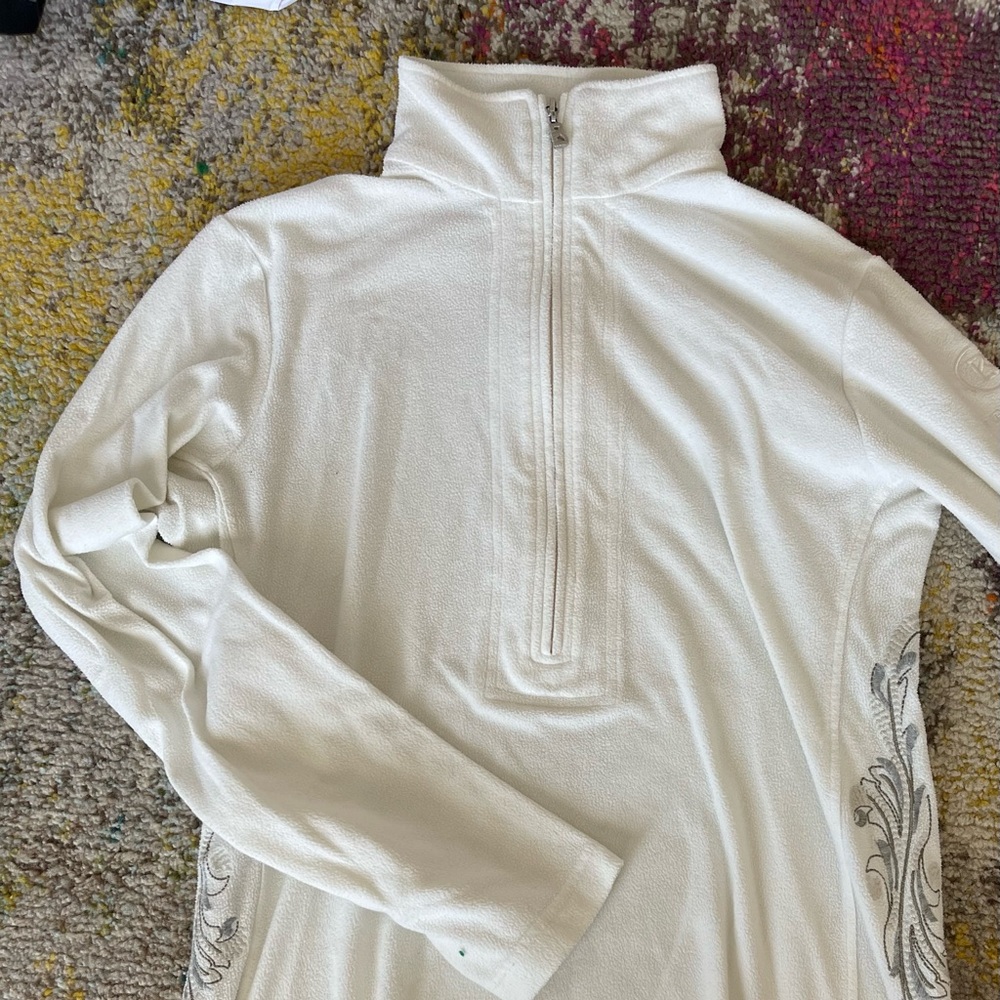 white fleece hand embroidered half zip